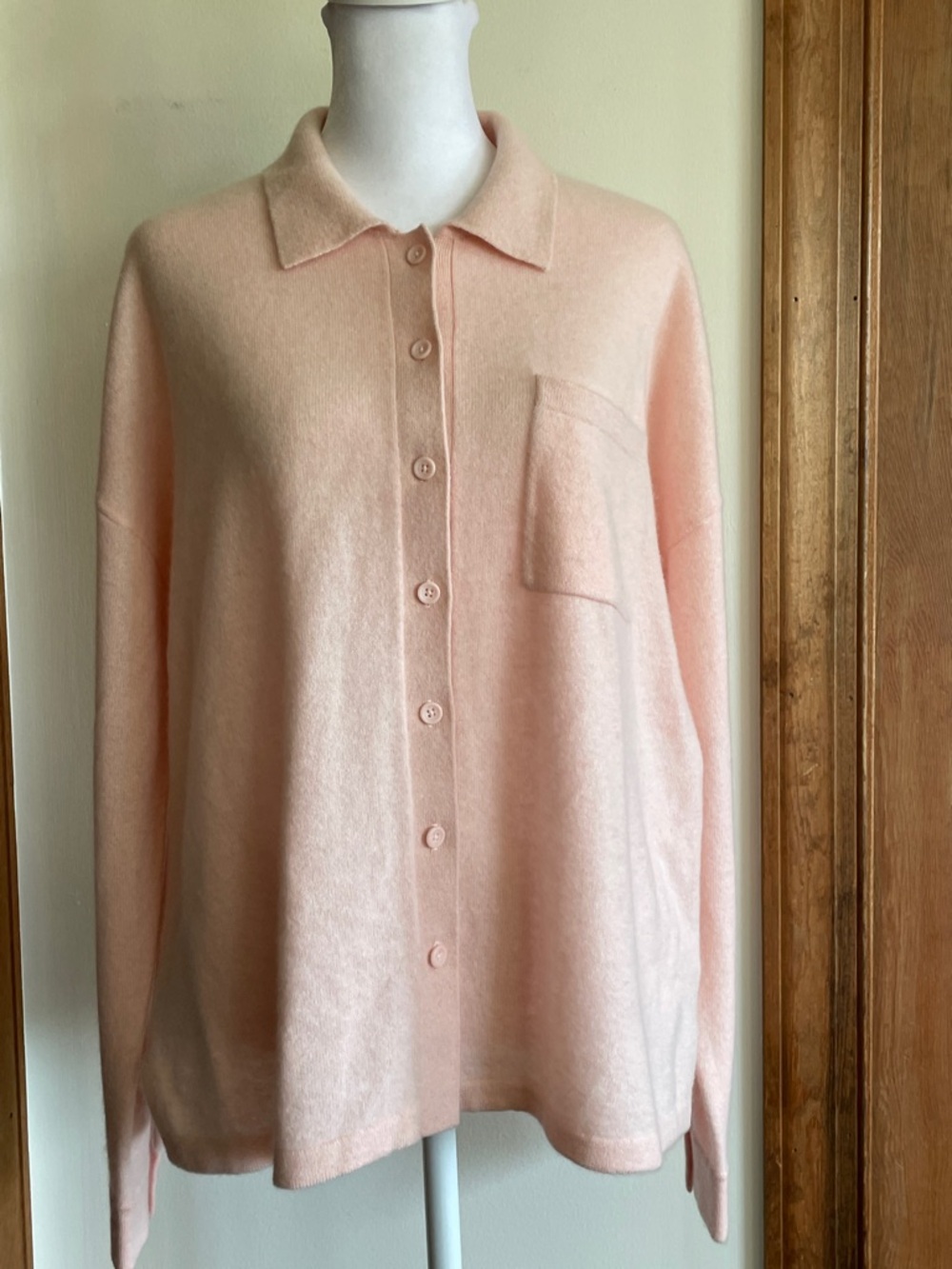 GARNET HILL Pale Pink Collared Button-Front Cashmere Cardigan M NWOT